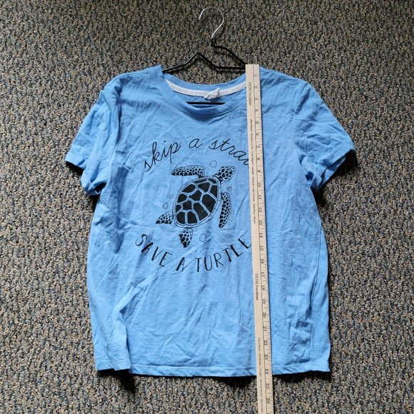 Blue Skip a Straw, Save a Turtle  Graphic Tee by Join the Revolution Size Medium - Picture 10 of 12